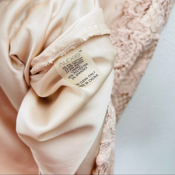 ALEXIS midi dress laced floral pink sheath bodycon nude formal wedding prom boho - Picture 13 of 14